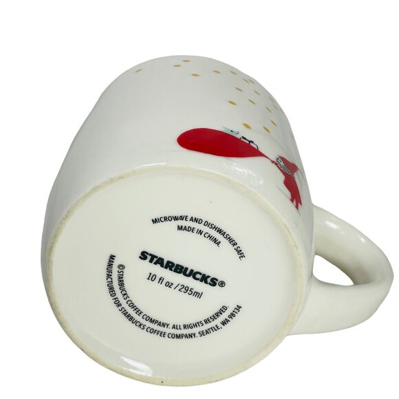 Starbucks Holiday Mug With Gnome & Gift Design 10 Oz Ceramic White Gold Accents - Picture 5 of 6